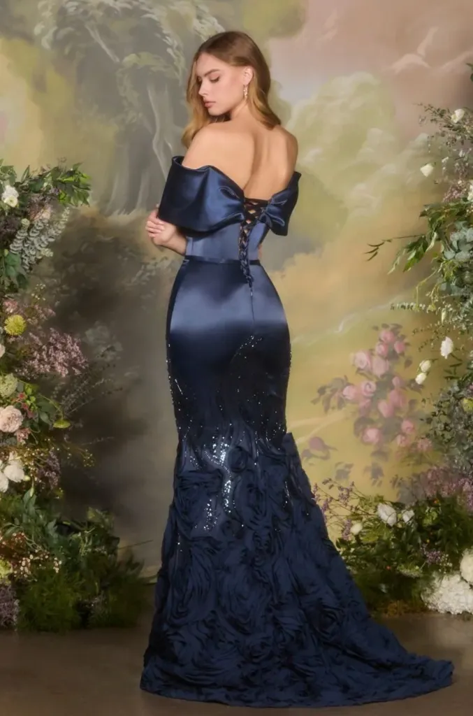 Elegant Navy Off-Shoulder Mermaid BLANCA BRIDAL TAMPA BAY FORMAL DRESSES.webp