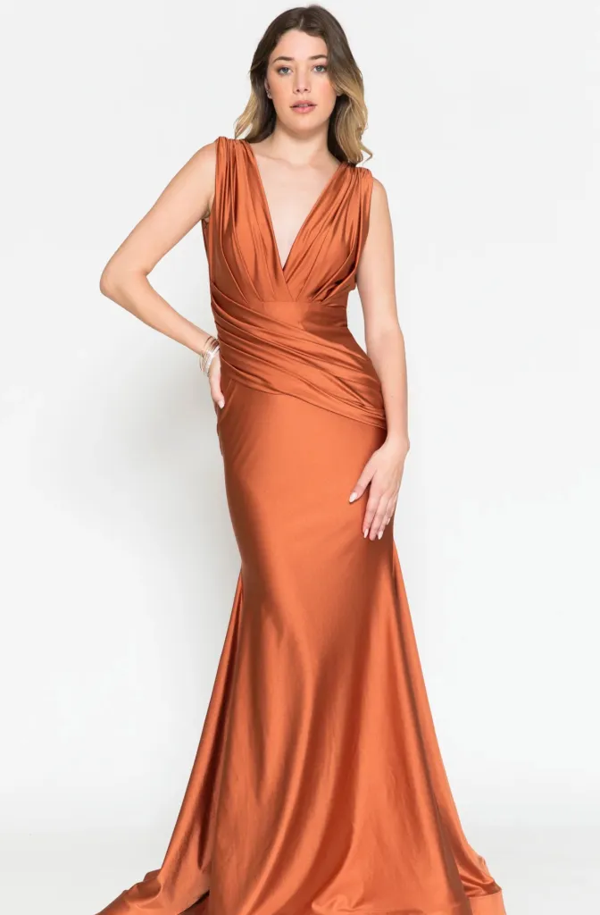 V-Neck Satin Mermaid Long Dress Blanca Bridal Tampa Near Me 8.webp