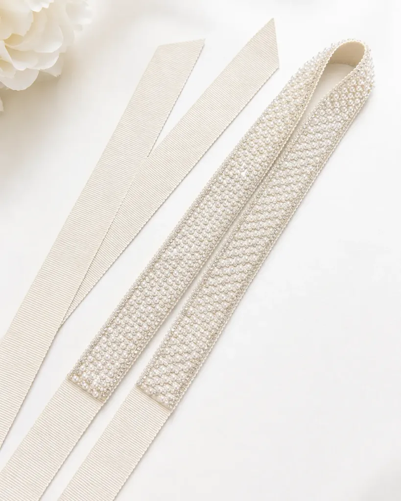 Ivory Crystal & Pearl Bridal Belt