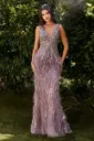 Beaded & Feather Fitted Elegant Gown