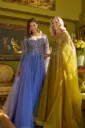 Sparkle Beads Bodice V-neck Mesh Gown Cape