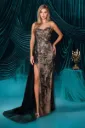 Sleeveless Beads Embellished Sheath Gown Boat Neckline