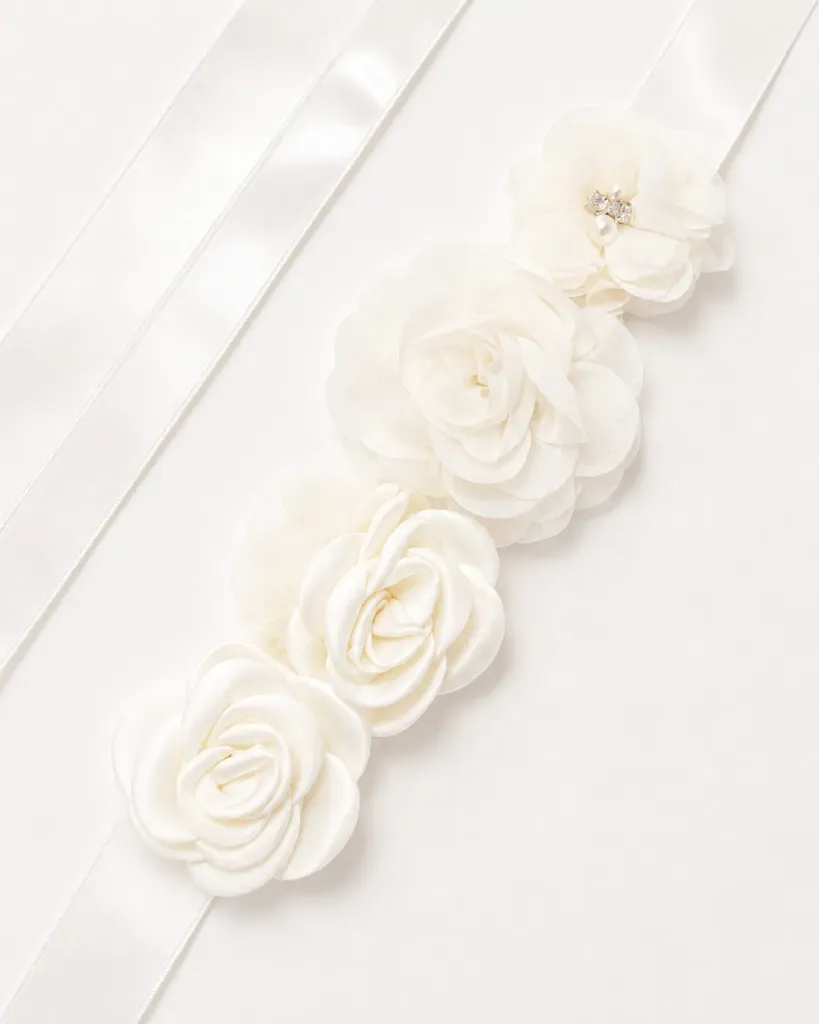 Ivory Flowers Rhinestones Pearls Belt