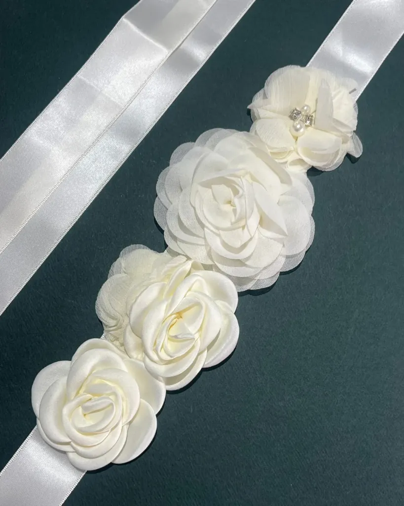 Ivory Flowers Rhinestones Pearls Belt
