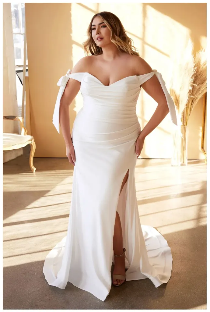 Tie Sleeve Pleated Mermaid Gown