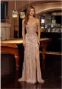 Full Sequined Beaded V-Neck Evening Gown