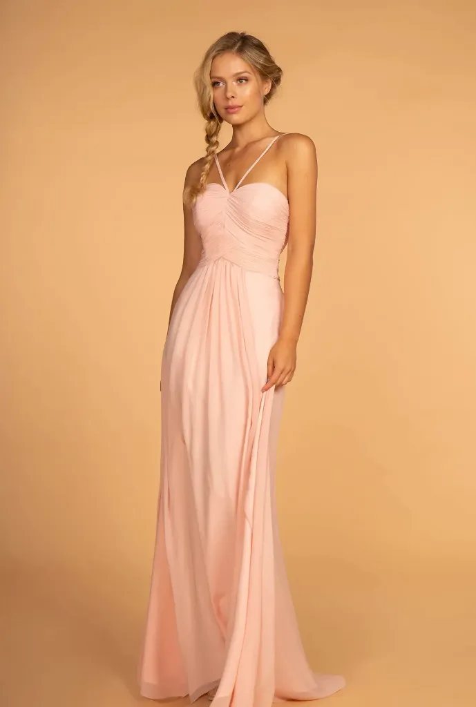 Chiffon Ruched-Bodice A-Line Dress (Mauve, S)